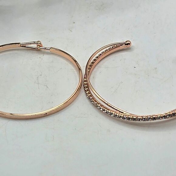 "5/$25" Rose Gold Rhinestone Jewelry Set, 2 Bracelets/Hoop Earrings - Picture 3 of 9